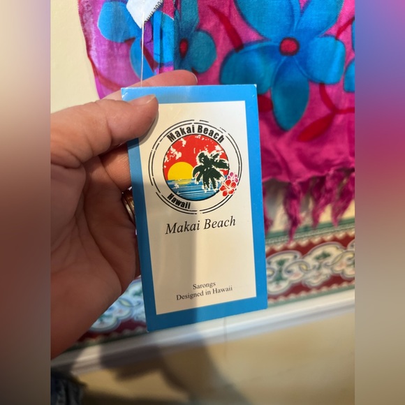 New With Tag Pink Blue Floral Makai Beach Hand-Crafted Sarong Designed in Hawaii - Picture 2 of 3